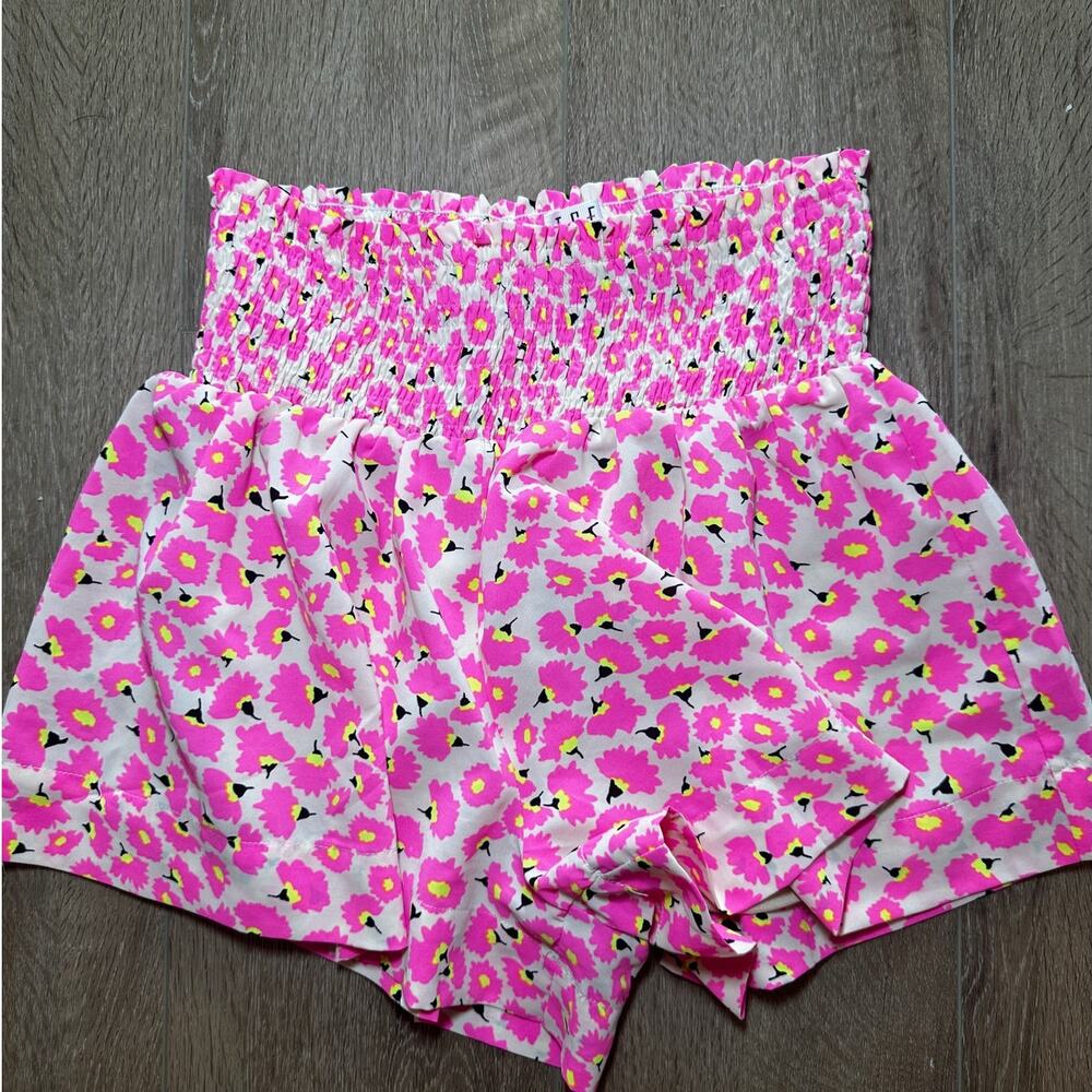 NEW TCEC Smocked High Waisted Floral Shorts Pink Cottagecore Coquette Small - Picture 2 of 7